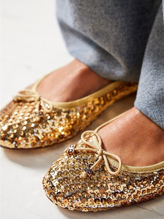 Sam Edelman Shoes - NWOT Sam Edelman Felicia Luxe Glitter Sequin Ballet Flats Bow Gold Metallic 9.5